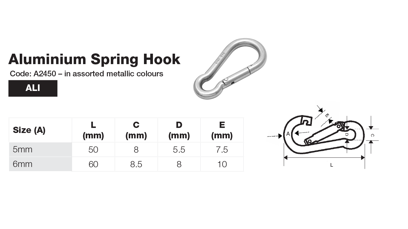 Spring Hooks Breaking Loads and Dimensions Anzor