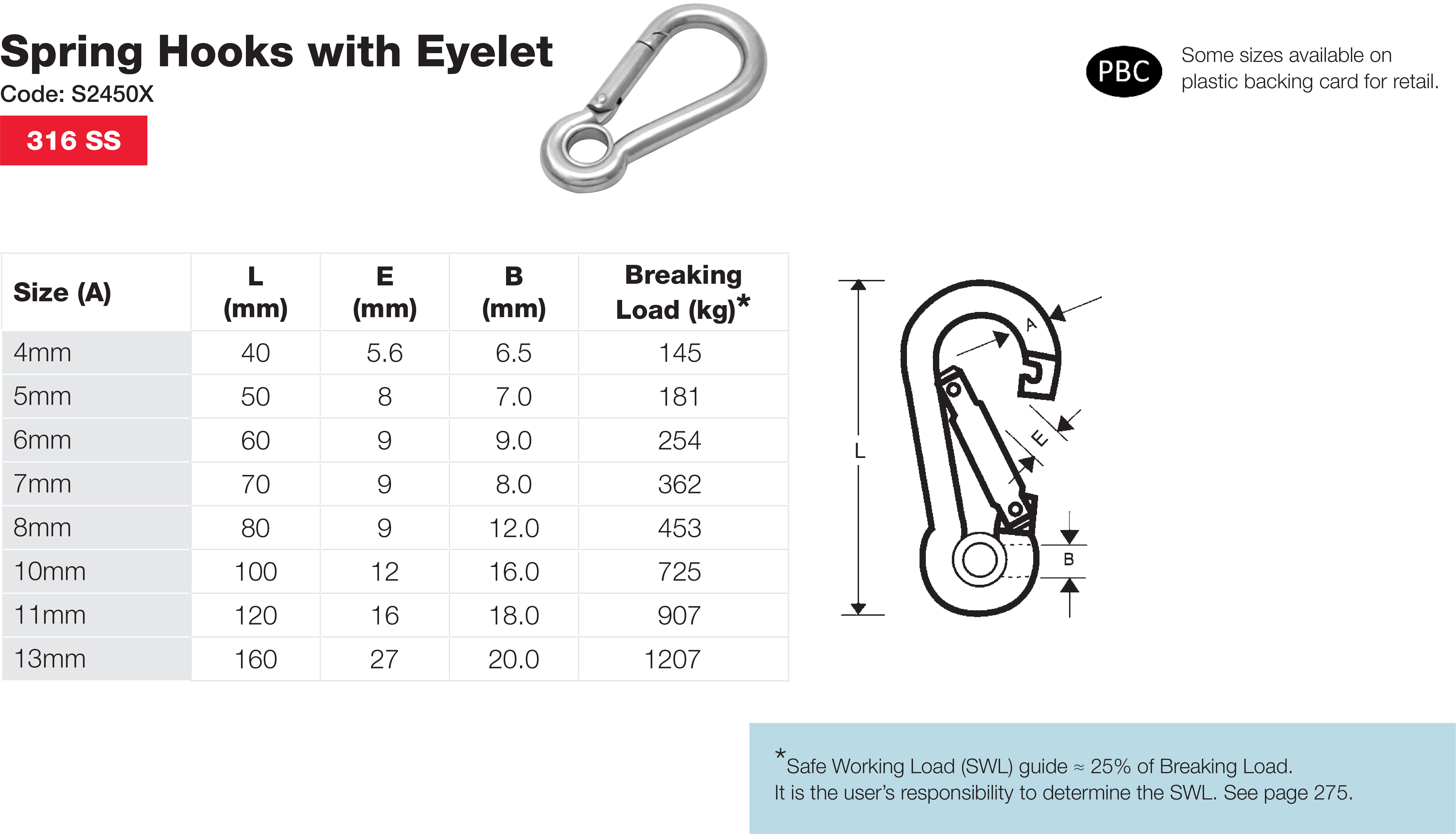 Spring Hooks Breaking Loads and Dimensions - Anzor